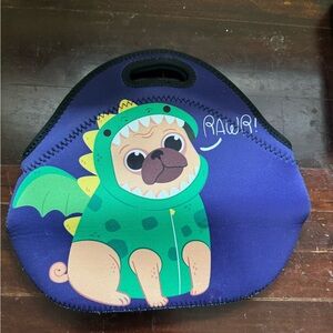 Violet Mist Reusable Neoprene Lunch Bag Rawr Dinosaur Pug